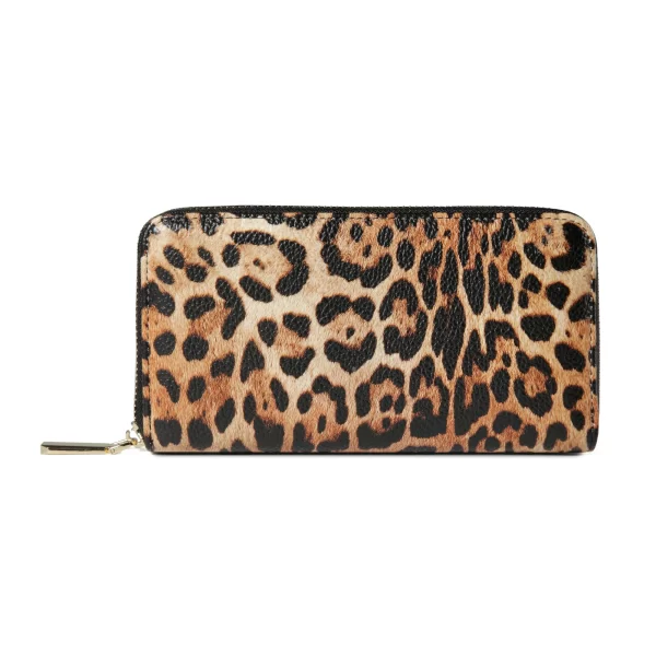 Daisy Rose Women's Zip Around Wallet, RFID Blocking, PU Vegan Leather, Leopard