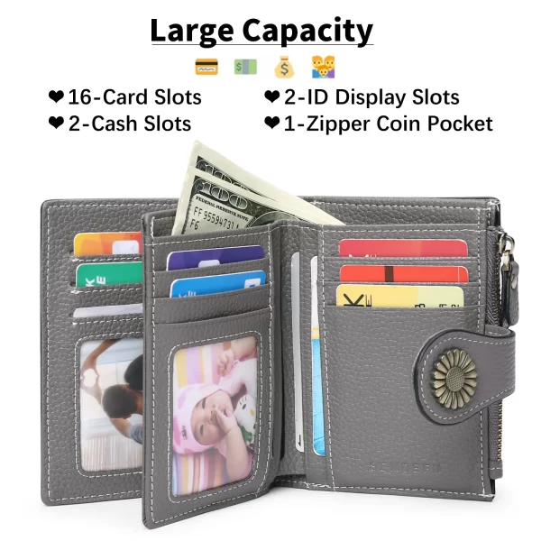 SENDEFN RFID Blocking Women's Casual Card Wallet, Dark Gray - Image 4