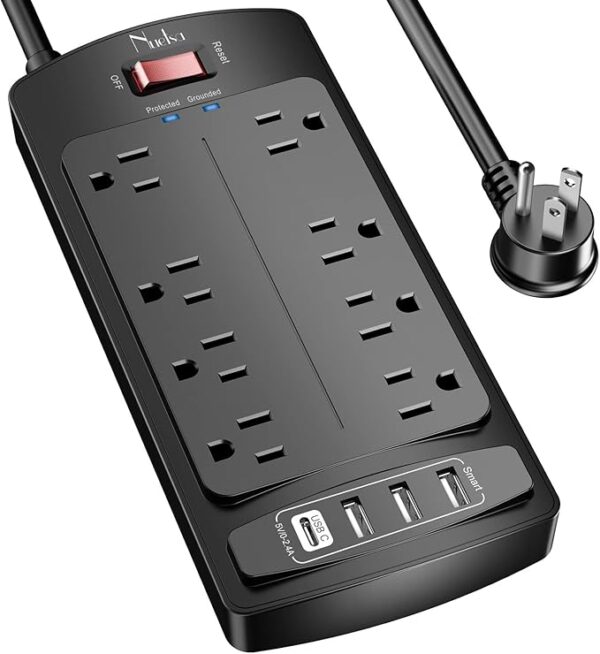 Surge Protector Power Strip - Nuetsa Flat Plug Extension Cord