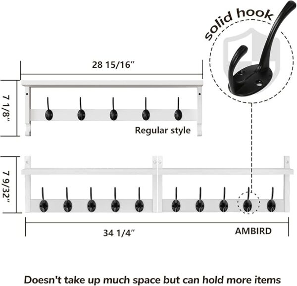 AMBIRD 34.2" L Wooden Wall Coat Hooks with Shelf - Image 4