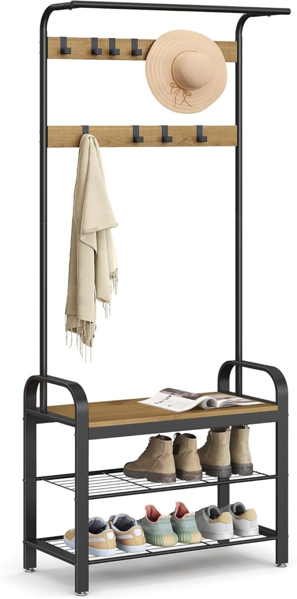 VASAGLE Coat Rack, Hall Tree with Shoe Bench for Entryway