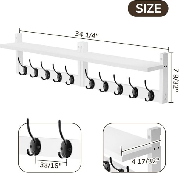 AMBIRD 34.2" L Wooden Wall Coat Hooks with Shelf - Image 3