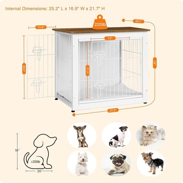 DWANTON Dog Crate Furniture with Cushion, Wooden Dog Crate with Double Doors - Image 6