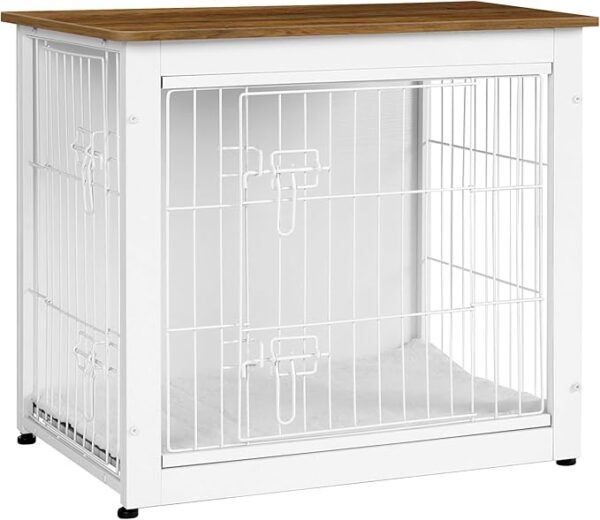 DWANTON Dog Crate Furniture with Cushion, Wooden Dog Crate with Double Doors