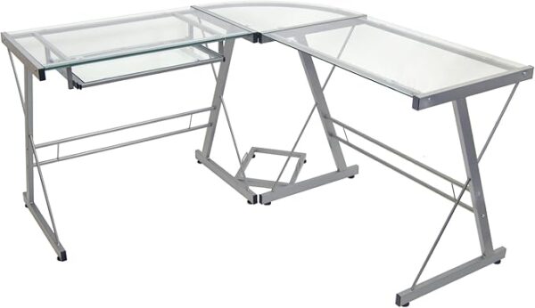 Walker Edison Ellis Modern Glass Top L Shaped Corner Gaming Desk