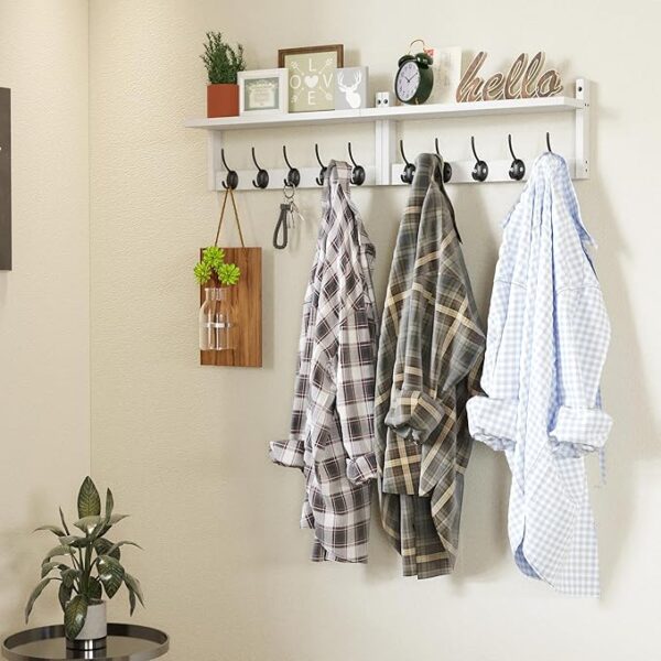 AMBIRD 34.2" L Wooden Wall Coat Hooks with Shelf - Image 5