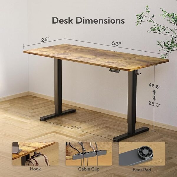 Electric Standing Desk, Adjustable Height Stand up Desk, 63x24 Inches - Image 5