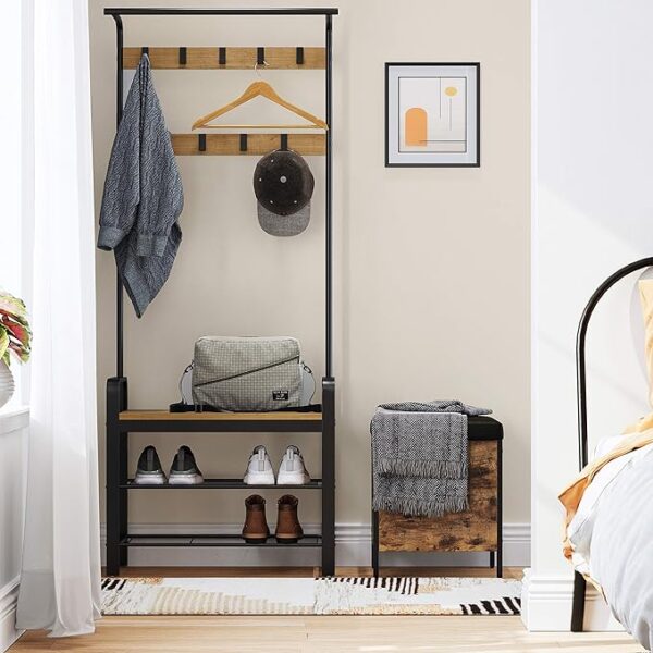 VASAGLE Coat Rack, Hall Tree with Shoe Bench for Entryway - Image 5