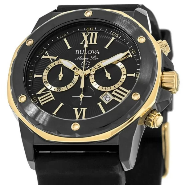 Bulova Men's Marine Star - Black IP Stainless - Gold-Tone - Black Strap - Date - Image 3