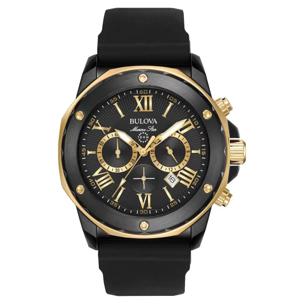 Bulova Men's Marine Star - Black IP Stainless - Gold-Tone - Black Strap - Date