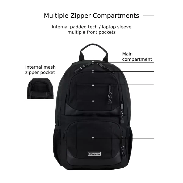 Eastsport Unisex Commuter Tech Backpack, Black - Image 10